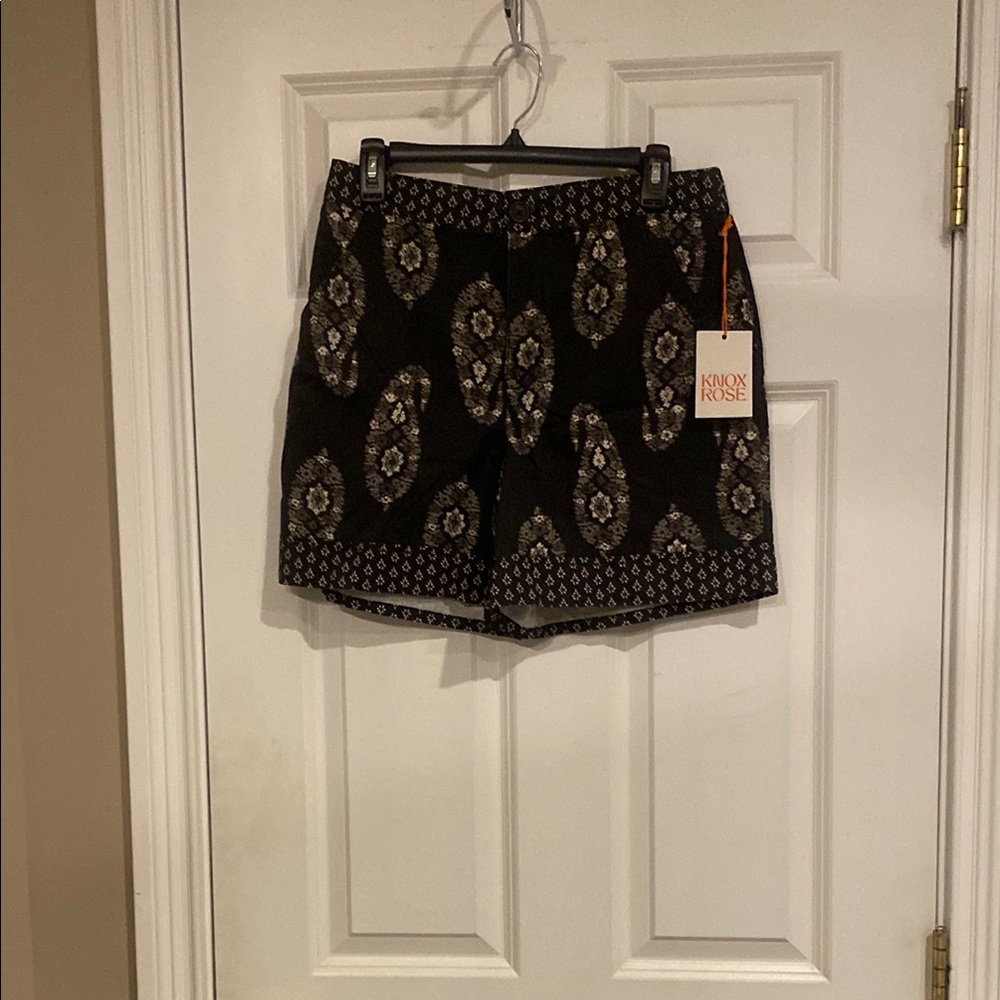 Knox Rose Black Bermuda Shorts with Geometric Pattern